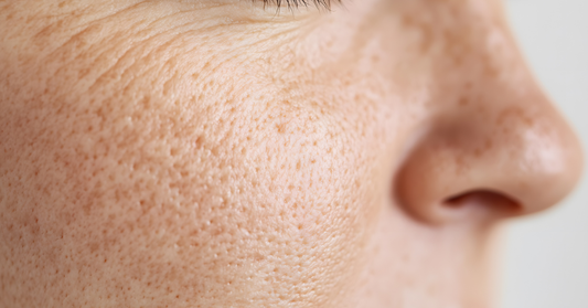 Pores de peau du visage indiquant un besoin d'exfoliation, d'hydratation