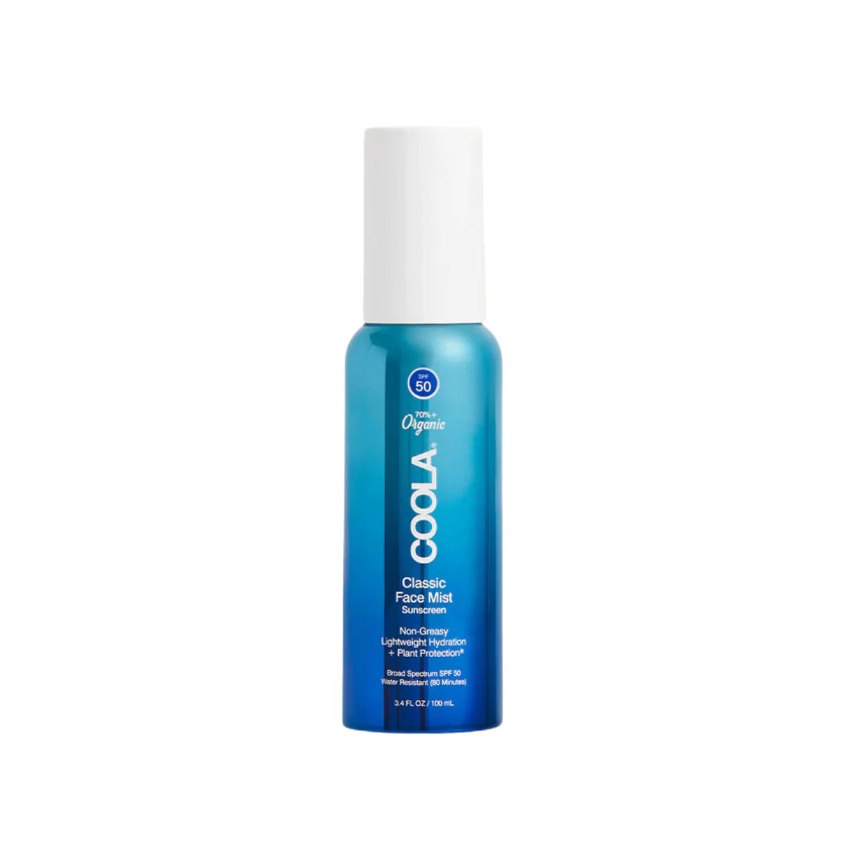 Brume solaire hydratante Coola pour le visage, FPS 50, idéale pour une protection légère et une sensation de fraîcheur au quotidien.