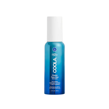 Brume solaire hydratante Coola pour le visage, FPS 50, idéale pour une protection légère et une sensation de fraîcheur au quotidien.