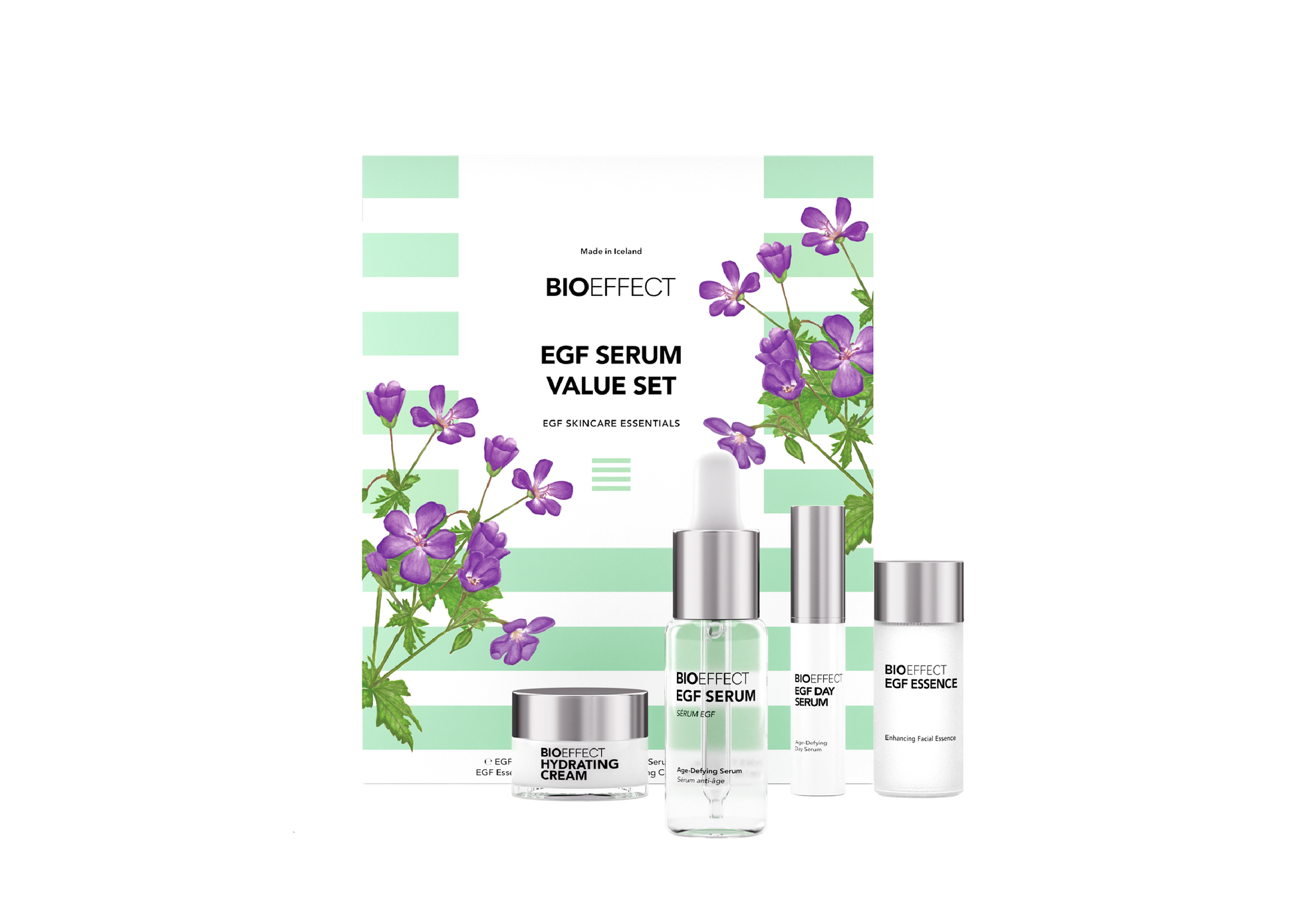Coffret EGF Bioeffect Éclat et Régénération regroupant des soins essentiels à base d’EGF pour hydrater intensément, améliorer la fermeté et redonner luminosité à la peau.