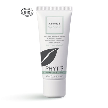 Le concentré anti-pollution Phyt’s est un soin bio intensif qui protège, répare et illumine les peaux ternes et agressées par l’environnement.