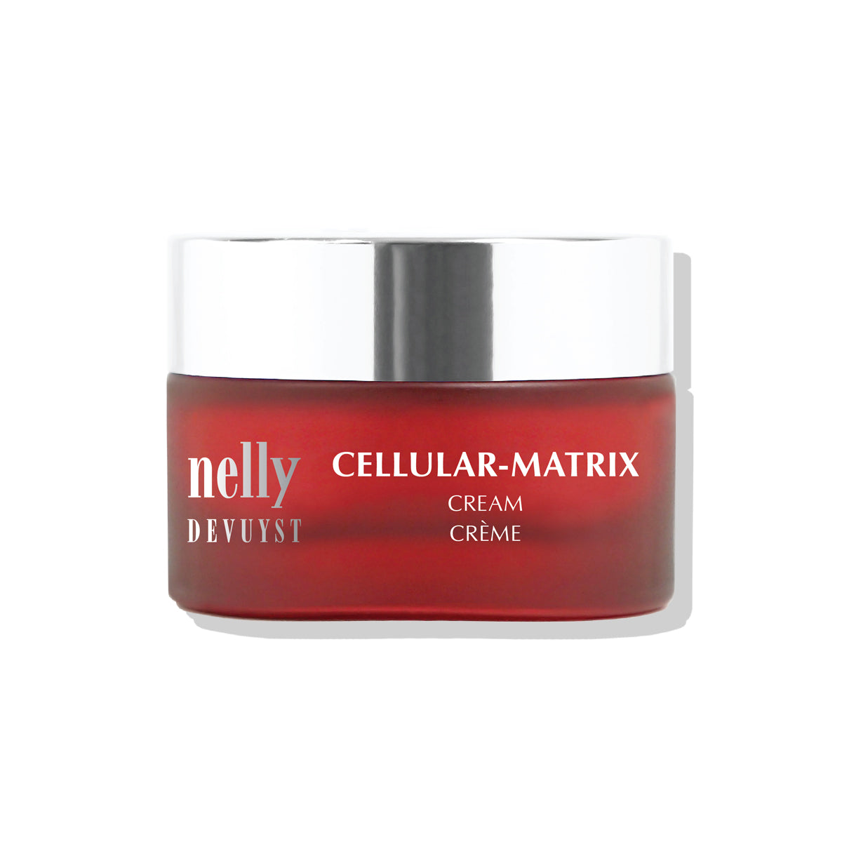 Pot rouge de la Crème Matrix Cellulaire Nelly DeVuyst, soin anti-âge certifié bio qui améliore la fermeté, l’élasticité et l’hydratation de la peau.
