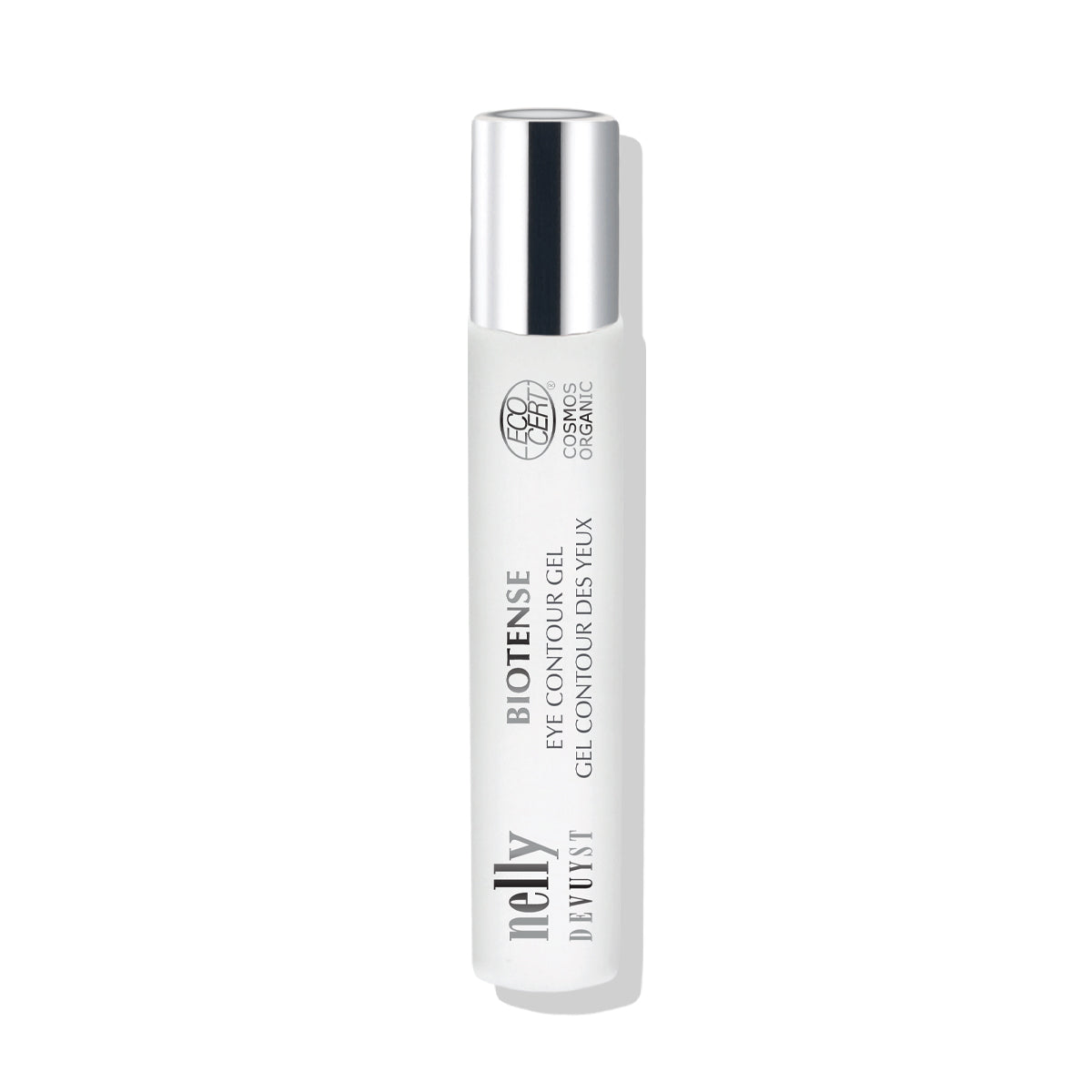 Gel Contour des Yeux BioTense de Nelly DeVuyst, un soin biologique raffermissant qui hydrate, décongestionne et réduit l’apparence des cernes et poches pour un regard visiblement plus lisse et éclatant.