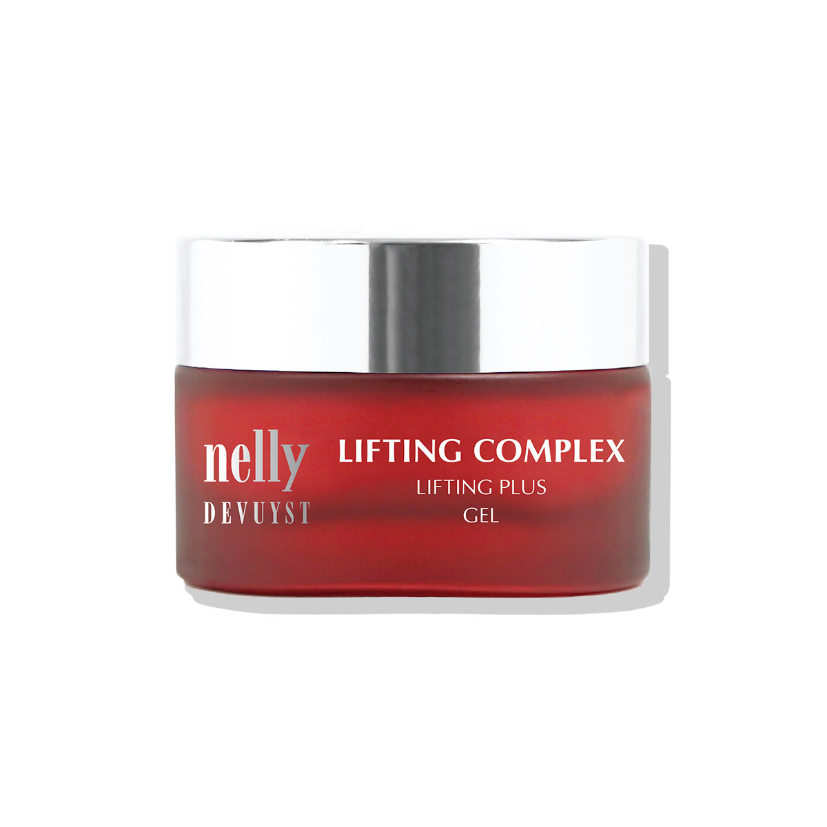 Gel Plus Lifting Complex de Nelly DeVuyst présenté en pot, soin visage raffermissant et anti-âge conçu pour redonner tonicité, fermeté et éclat aux peaux matures ou relâchées.