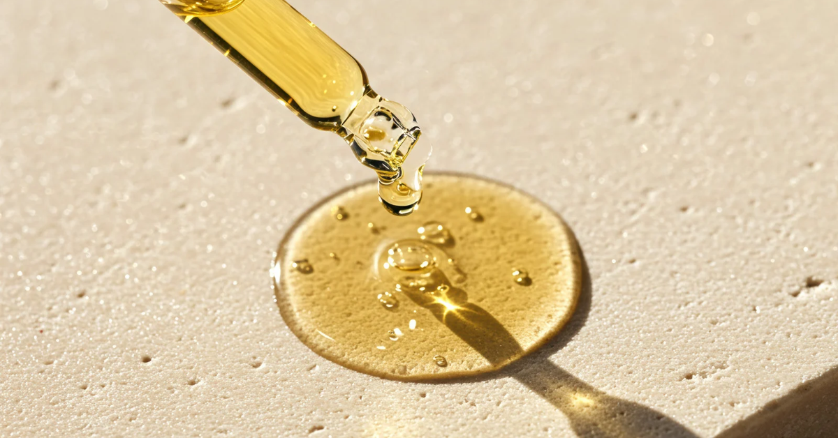 Gros plan sur une huile essentielle ou une huile pressée à froid pour protèger, nourrir et traiter la peau du visage. 