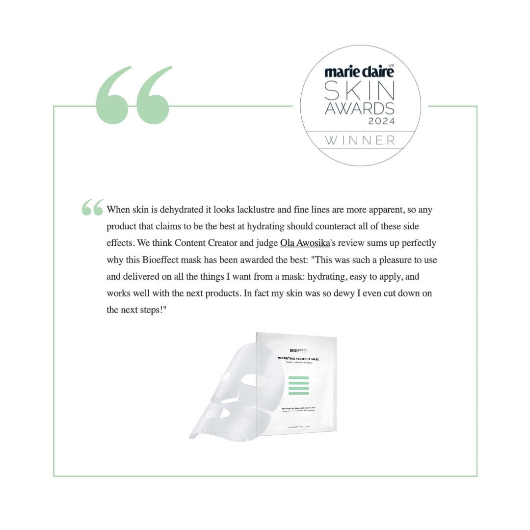 Le Masque Empreinte Hydrogel Bioeffect récompensé aux Marie Claire Skin Awards 2024 pour son efficacité hydratante exceptionnelle et sa texture innovante.