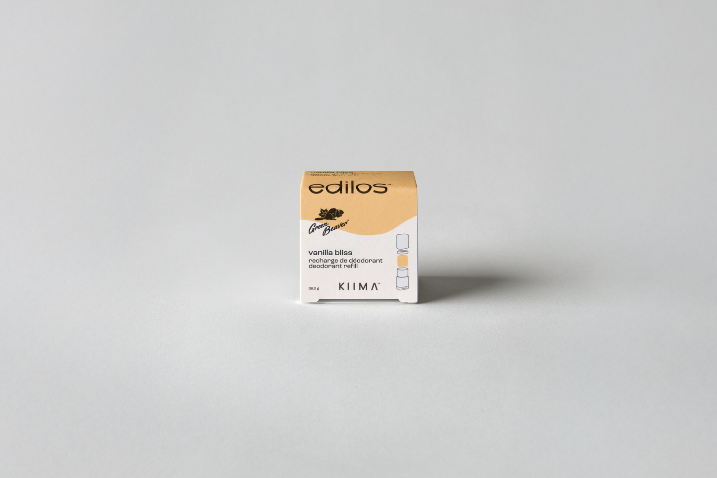 Recharge de déodorant naturel Kiima Vanilla Bliss, offrant une protection efficace avec une fragrance douce et enveloppante de vanille, idéale pour un rituel réconfortant au quotidien.