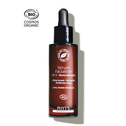 Sérum Facialiste N°2 Remodelant de Phyt’s en flacon brun avec pipette, lifting fermeté 100 % naturel certifié bio, visible sur fond blanc épuré