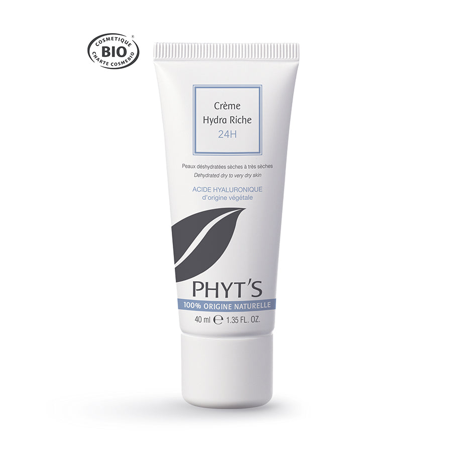 Cette crème hydratante 24H nourrit en profondeur les peaux très sèches grâce à l’acide hyaluronique d’origine végétale et aux extraits bio certifiés.