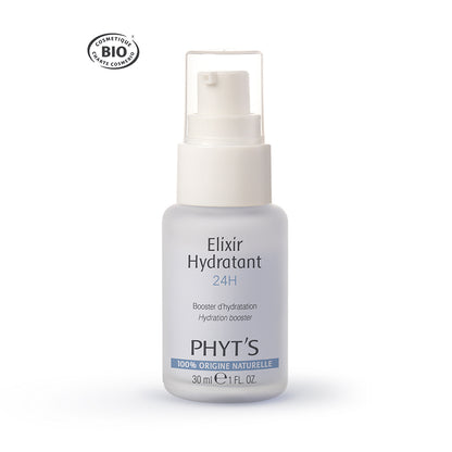 Sérum élixir hydratant certifié bio Phyt’s, à base d’acide hyaluronique végétal, qui booste l’hydratation tout en respectant l’équilibre naturel de la peau.