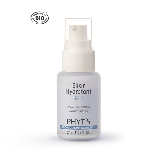 Sérum élixir hydratant certifié bio Phyt’s, à base d’acide hyaluronique végétal, qui booste l’hydratation tout en respectant l’équilibre naturel de la peau.
